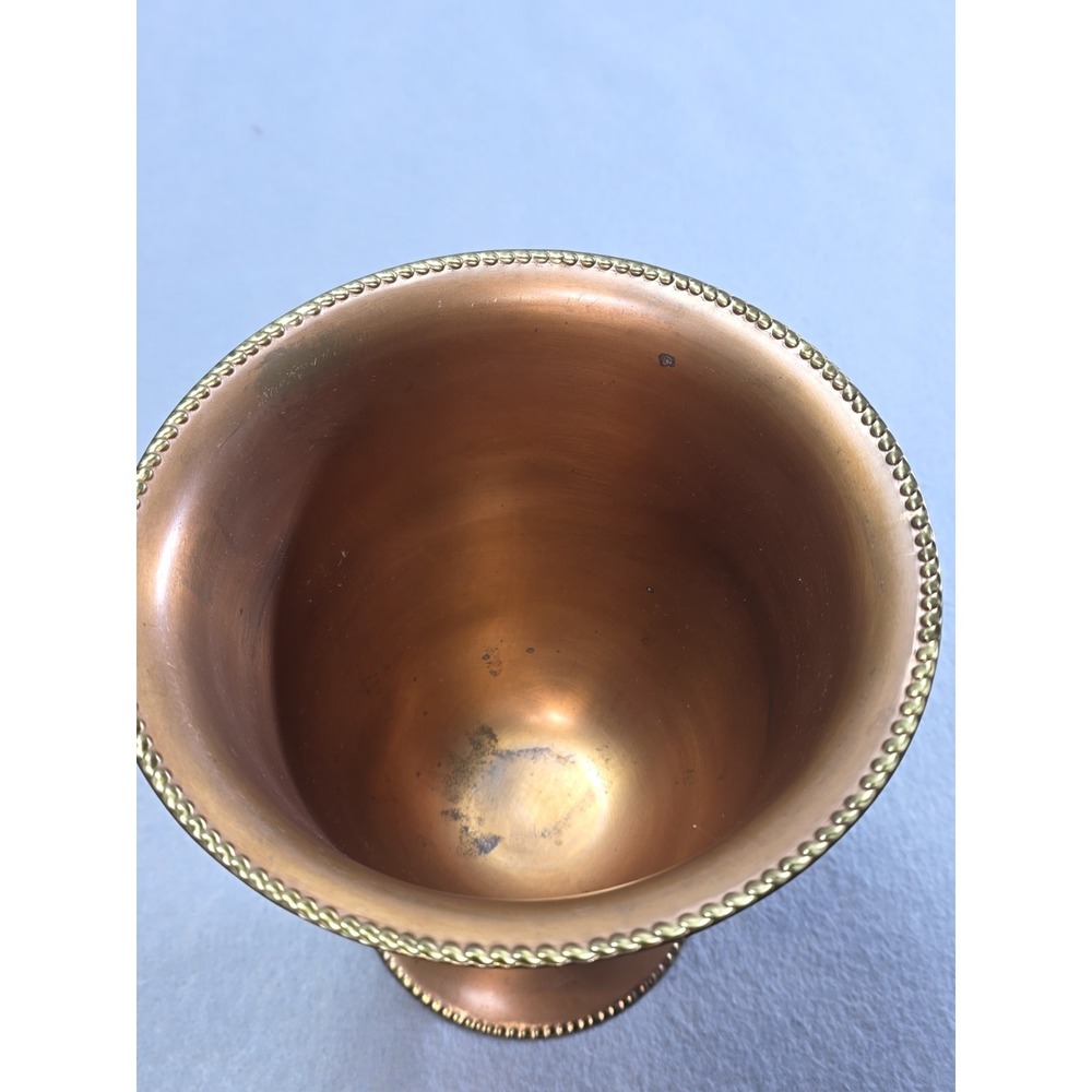 7" vintage footed copper vase With Painted Floral